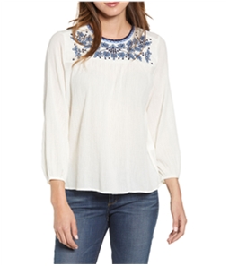 Lucky Brand Womens Embroidered Peasant Blouse