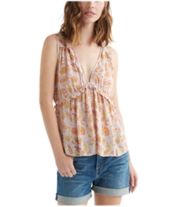 Lucky Brand Womens Printed Ruffle Pullover Blouse