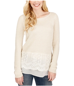 Lucky Brand Womens Lace Trim Knit Sweater