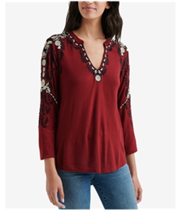 Lucky Brand Womens Embroidered Sleeve Peasant Blouse
