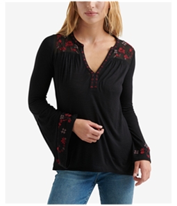 Lucky Brand Womens Embroidered Pullover Blouse