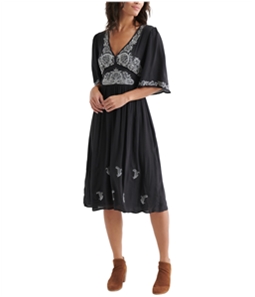 Lucky Brand Womens Embroidered Midi Dress