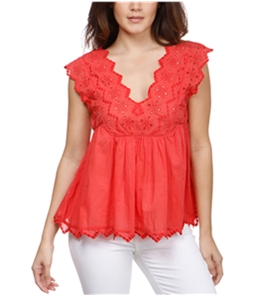 Lucky Brand Womens Eyelet Peasant Blouse