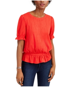 Lucky Brand Womens Banded Pointelle Ruffled Blouse
