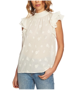 1.STATE Womens Embroidered Flutter Sleeve Ruffled Blouse