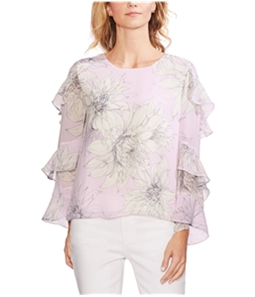 Vince Camuto Womens Tiered-Sleeve Blossoms Ruffled Blouse