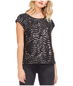 Vince Camuto Womens Metallic Sequin Pullover Blouse