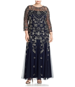 Adrianna Papell Womens Embellished Illusion Gown Dress