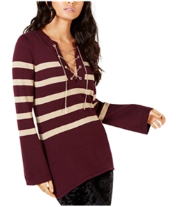 Michael Kors Womens Chain Lace-Up Striped Knit Sweater