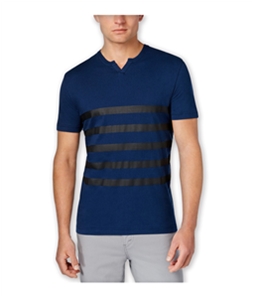 Kenneth Cole Mens Split Neck Stripe Graphic T-Shirt