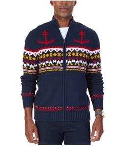 Nautica Mens Anchor Fair Isle Cardigan Sweater