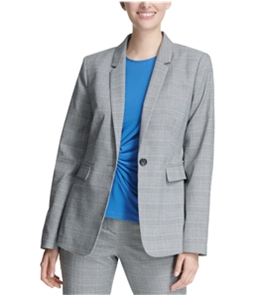 DKNY Womens Plaid One Button Blazer Jacket