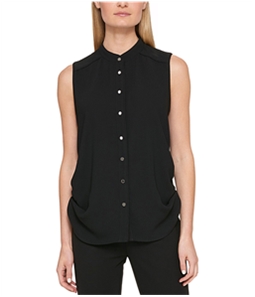 DKNY Womens Ruched Button Up Shirt