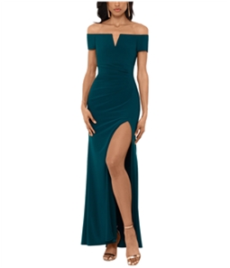 XSCAPE Womens Solid Gown Off-Shoulder Dress