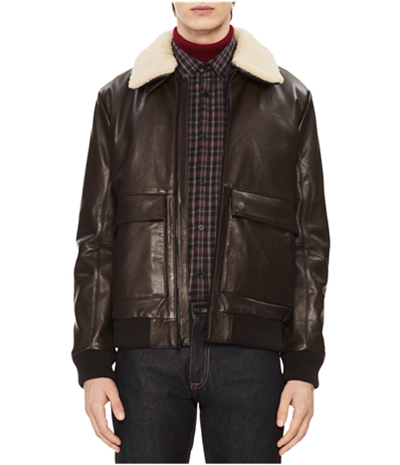 Calvin Klein Mens Sherpa Trim Leather Jacket