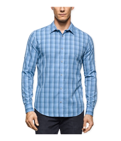 Calvin Klein Mens Twill Plaid Ls Button Up Shirt