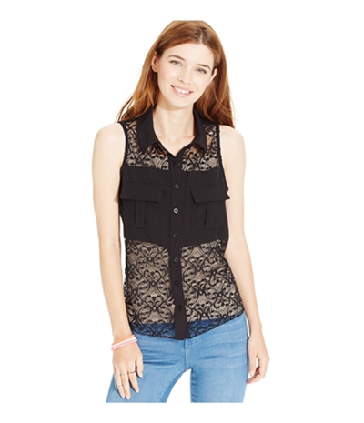 Material Girl Womens Lace Button Down Blouse