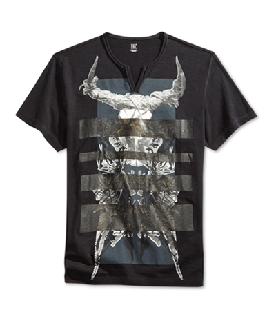 I-N-C Mens Striped Split Neck Graphic T-Shirt
