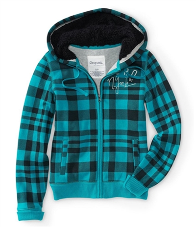 Aeropostale Womens Aero New York Plaid Full-Zip Hoodie Sweatshirt