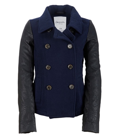 Aeropostale Womens Leather Sleeve Pea Coat