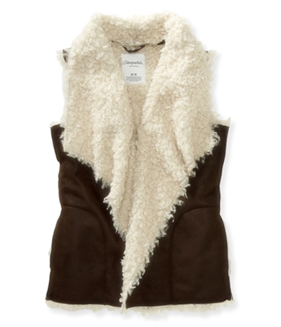 Aeropostale Womens Open Front Sherpa Vest