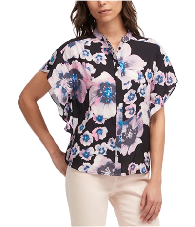 Dkny Womens Floral Flutter Sleeve Button Down Blouse