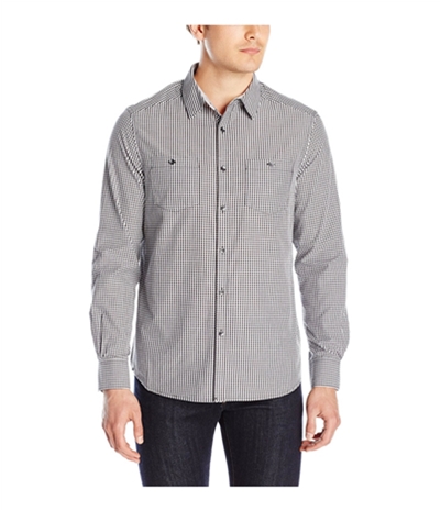 Kenneth Cole Mens Double-Pocket Checked Button Up Shirt