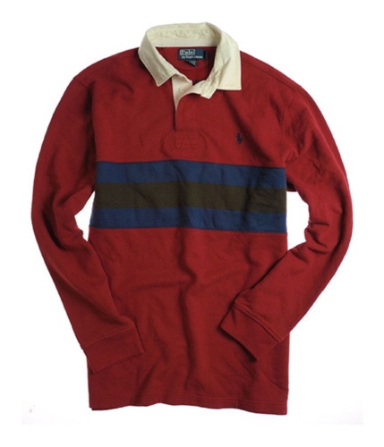 Ralph Lauren Mens Ls Str Flc Wvn Rugby Polo Shirt red L