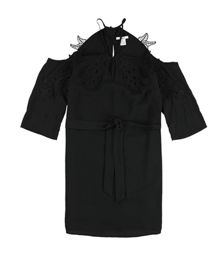 bar III Womens Lace-Applique Off-Shoulder Dress deepblack XXS