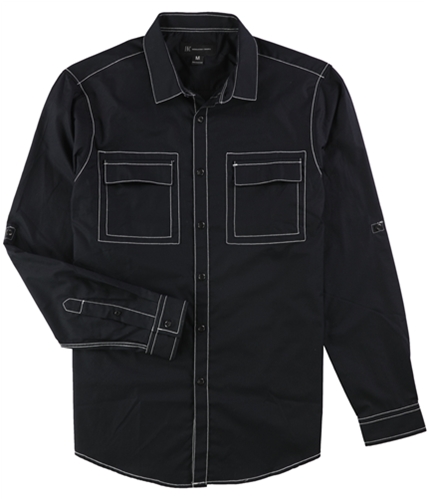 I-N-C Mens Utility Button Up Shirt deepblack M
