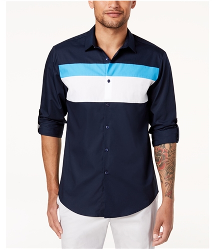 I-N-C Mens Colorblocked Button Up Shirt navy M