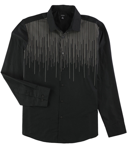 Alfani Mens Fall Stripe Button Up Shirt deepblack S