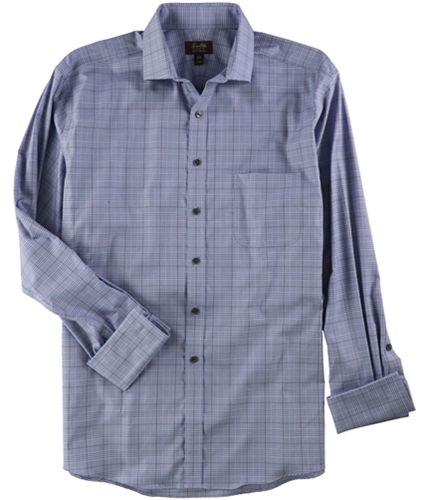 Tasso Elba Mens Plaid Button Up Dress Shirt bluebrown 16.5