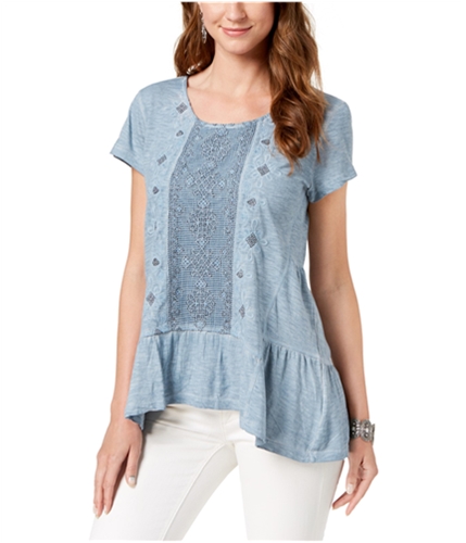 Style & Co. Womens Embroidered Embellished T-Shirt bluefog M