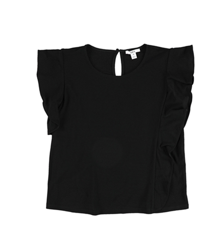 bar III Womens Ruffle Basic T-Shirt black XS