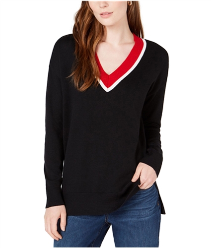 maison Jules Womens Contrast Trim Pullover Sweater blackcombo XXS