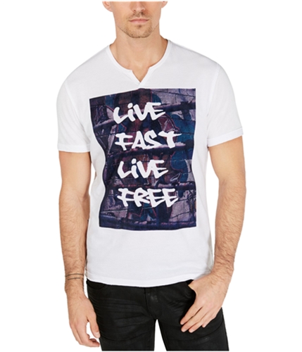 I-N-C Mens Live Fast Live Free Graphic T-Shirt whitepure S