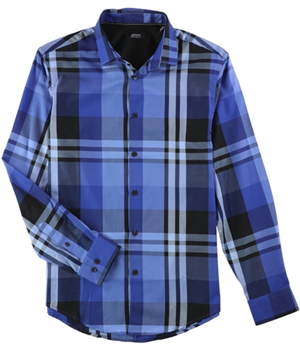 Alfani Mens Derby Plaid LS Button Up Shirt newcurulean S