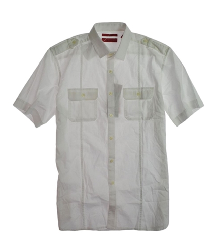 Alfani Mens Ss Serra Solid Button Up Shirt white S