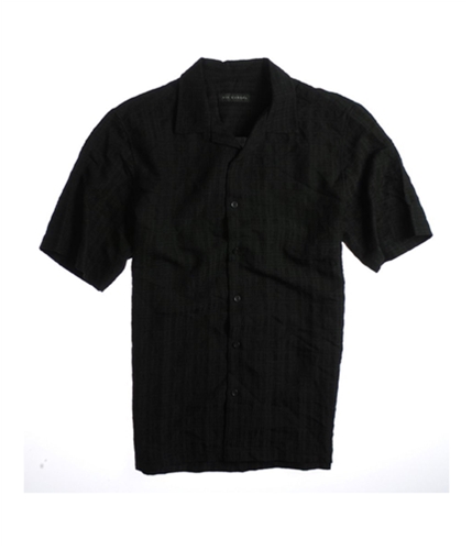 Via Europa Mens Grid Texture Button Up Dress Shirt black S