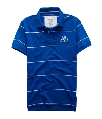 Aeropostale Mens Stripe A87 Logo Rugby Polo Shirt reefblue XS