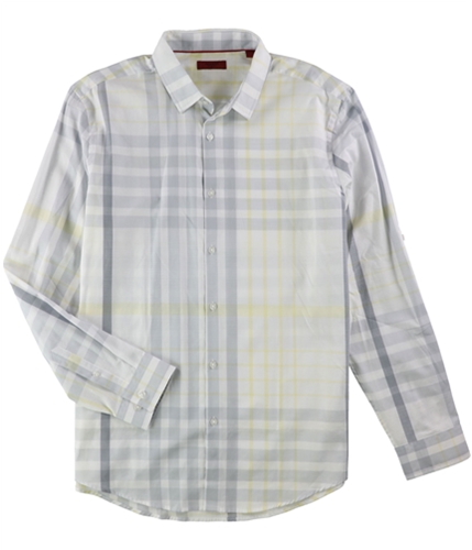 Alfani Mens Slim-Fit Plaid Button Up Shirt sunlityellow XL