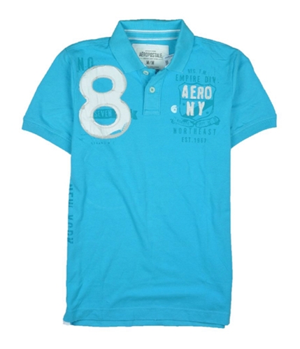 Aeropostale Mens Embellished 8 Rugby Polo Shirt aqua M