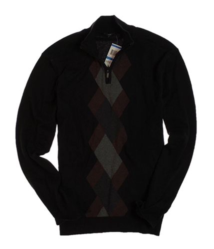 Alfani Mens 1/4 Zip Argyle Ls Knit Sweater blkdphtc XL
