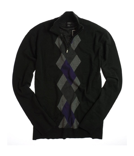 Alfani Mens Ls Argyle 1/4 Zip Mk Knit Sweater blkprplhrtcb XL