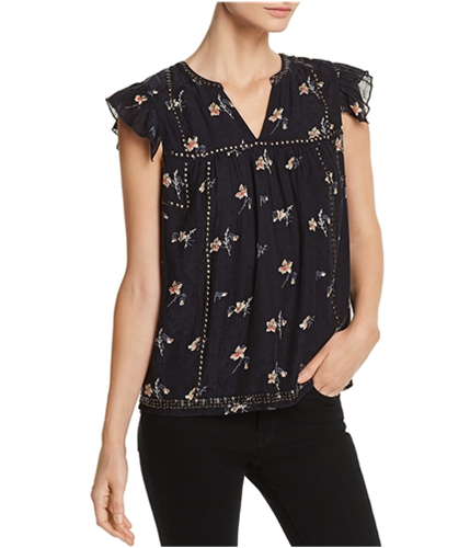 Joie Womens Embellished Floral Baby Doll Blouse caviar XXS
