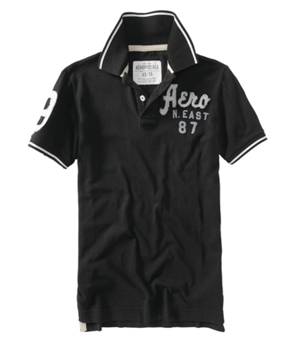 Aeropostale Mens Aero N. East 87 Rugby Polo Shirt black XS