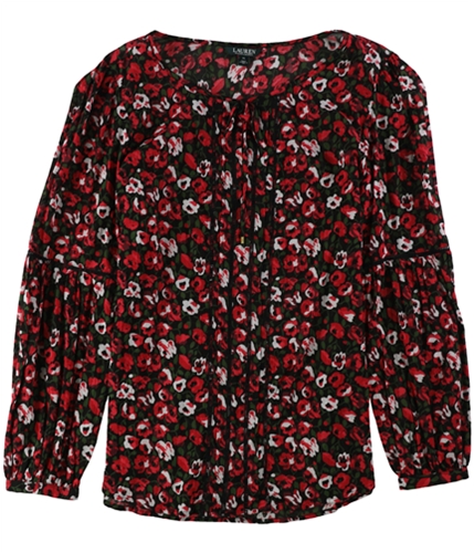 Ralph Lauren Womens Bishop Sleeve Tunic Blouse redfloral XL