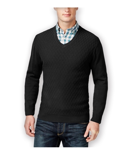 Club Room Mens Diamond-Knit V Neck Pullover Sweater deepblack S