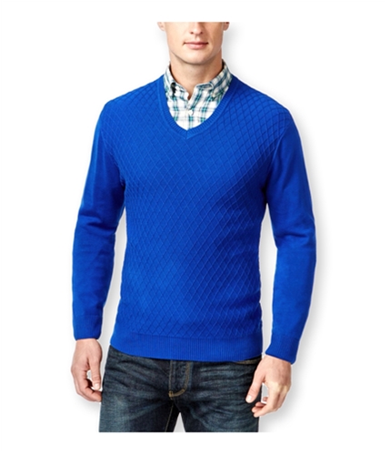 Club Room Mens Diamond-Knit V Neck Pullover Sweater cargoblue 3XL